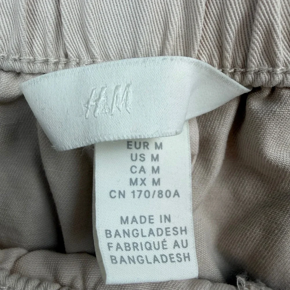 H&M Paperbag Waist Shorts Women Medium Beige Cotton Elastic High Rise Rolled Hem